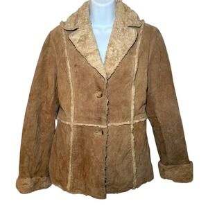 Giacca 5 Star Outerwear Womens M Suede Shearling Lined 2 Buttons Jacket Brown